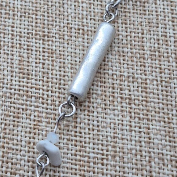 Simply Vera Wang Sliver Tone Glass Bead Natural Stone Tassel Pendant Necklace - Picture 5 of 8